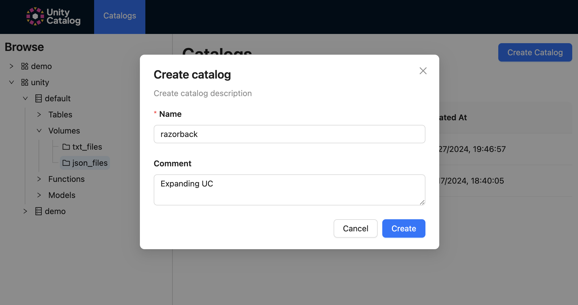 Unity Catalog Catalog Name Writing