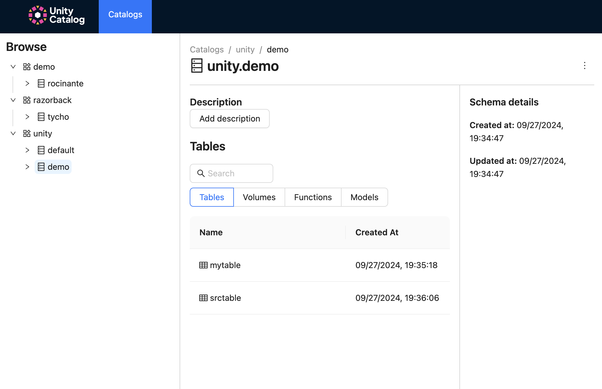 Showing Tables in Schema